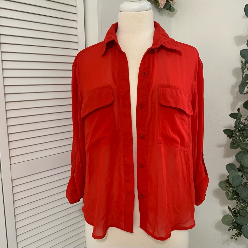 Forever 21 Red Sheer Button Down Blouse Women's Size Medium
